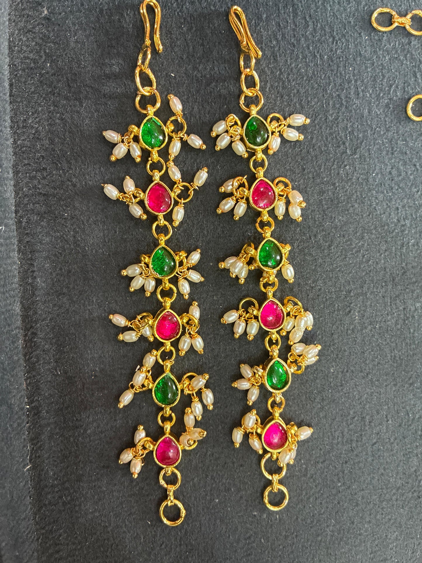 Handmade Matilu with Jadau Kundan Drops-Pink & Green
