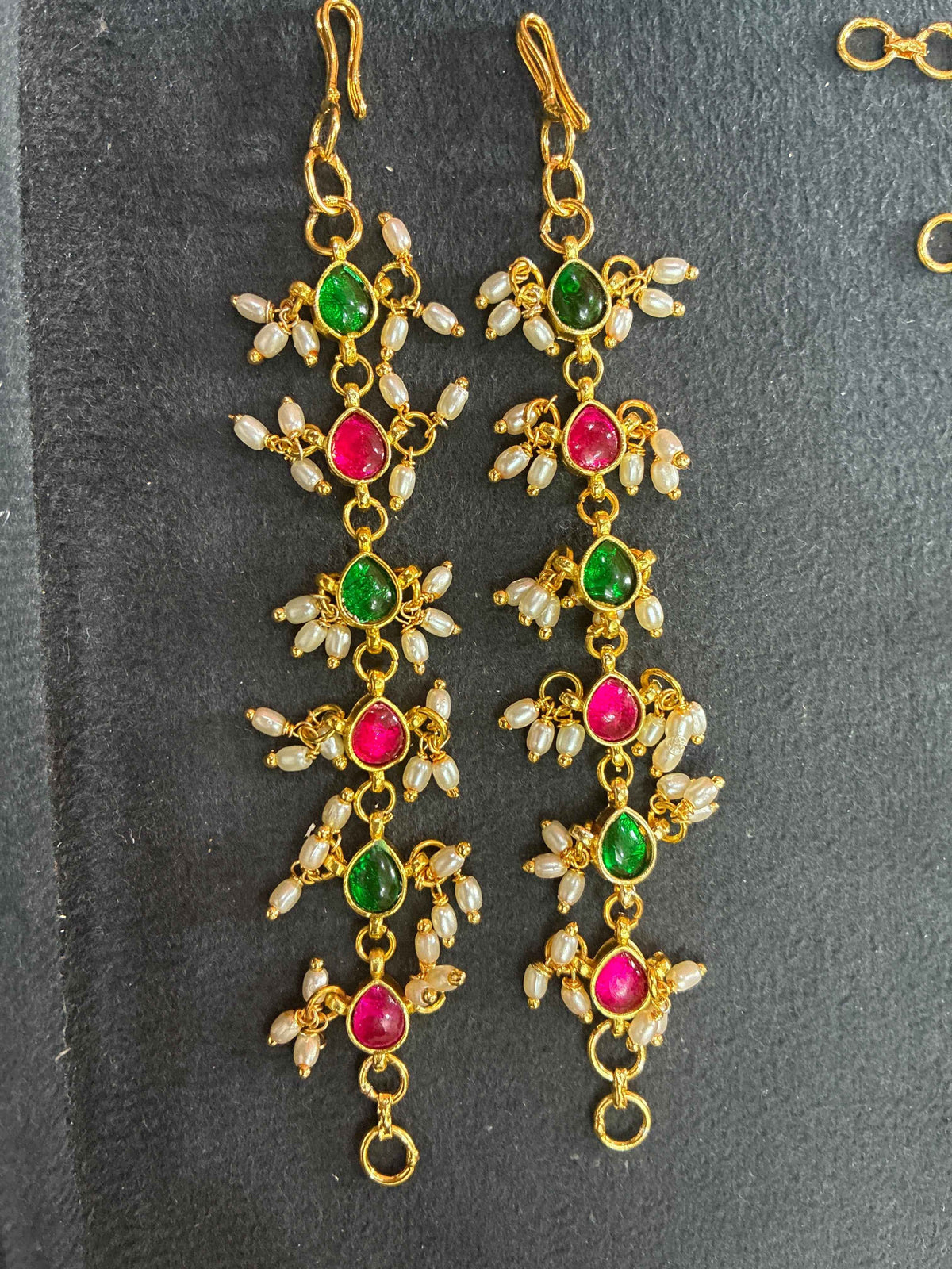 Handmade Matilu with Jadau Kundan Drops-Pink & Green