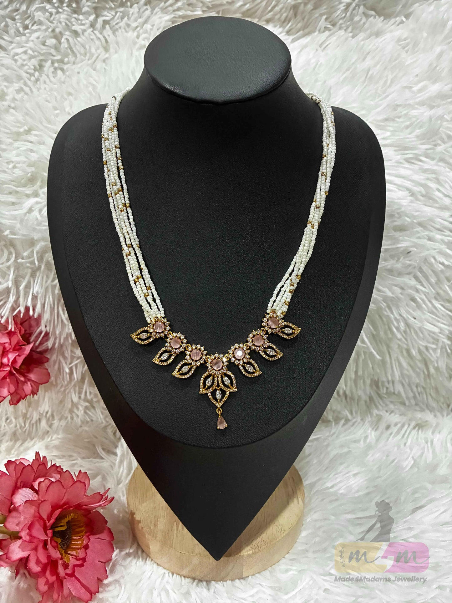 5 Layered sugar beads necklace with gold plated pendant