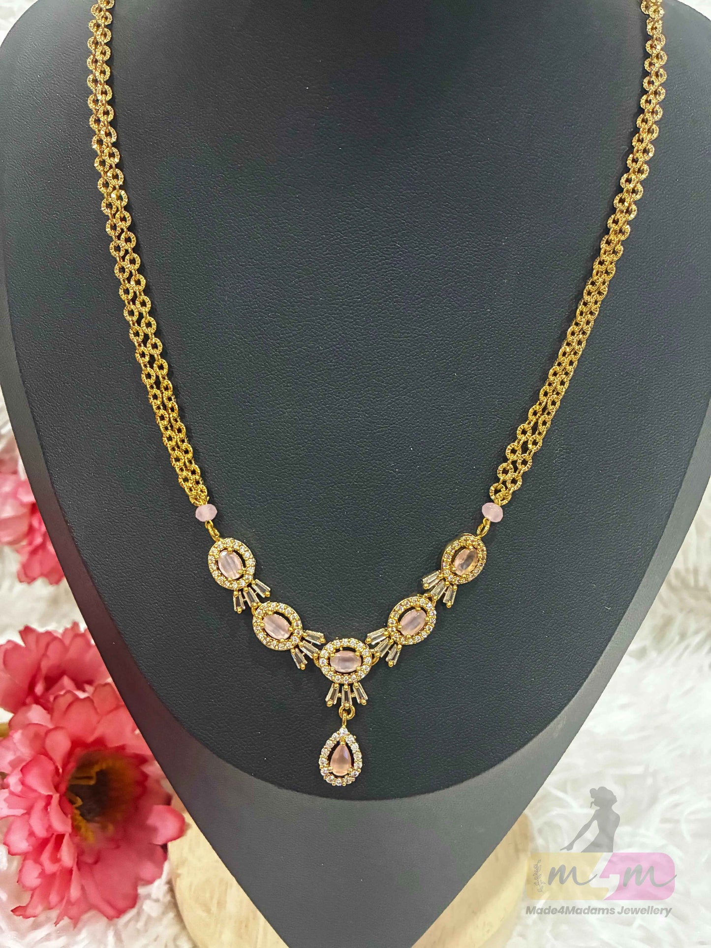 Premium micro gold plated chain necklace with stone pendant chain