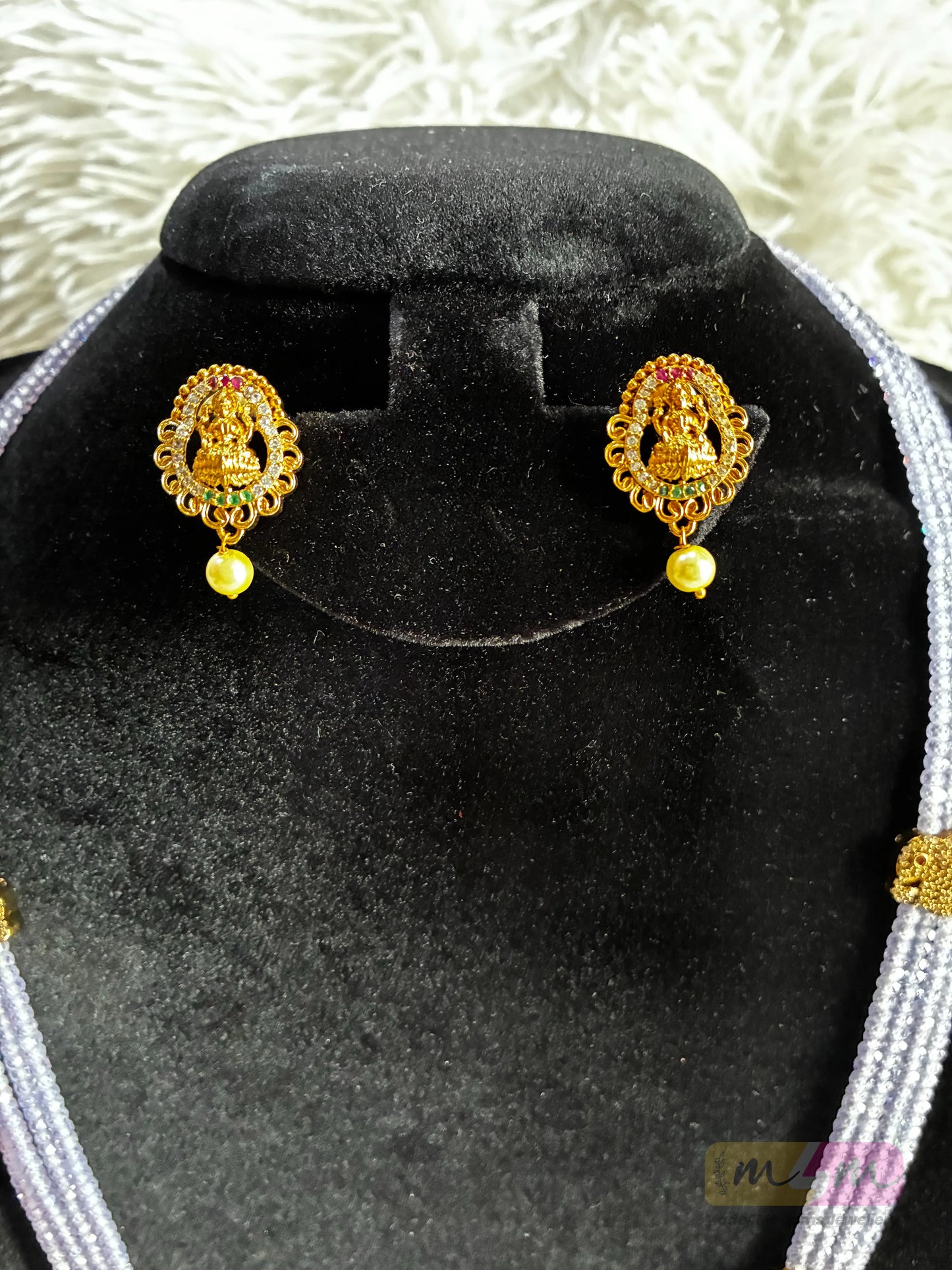 Purple CZ Beaded 4 Layered Haram Necklace with Earrings Made4madams