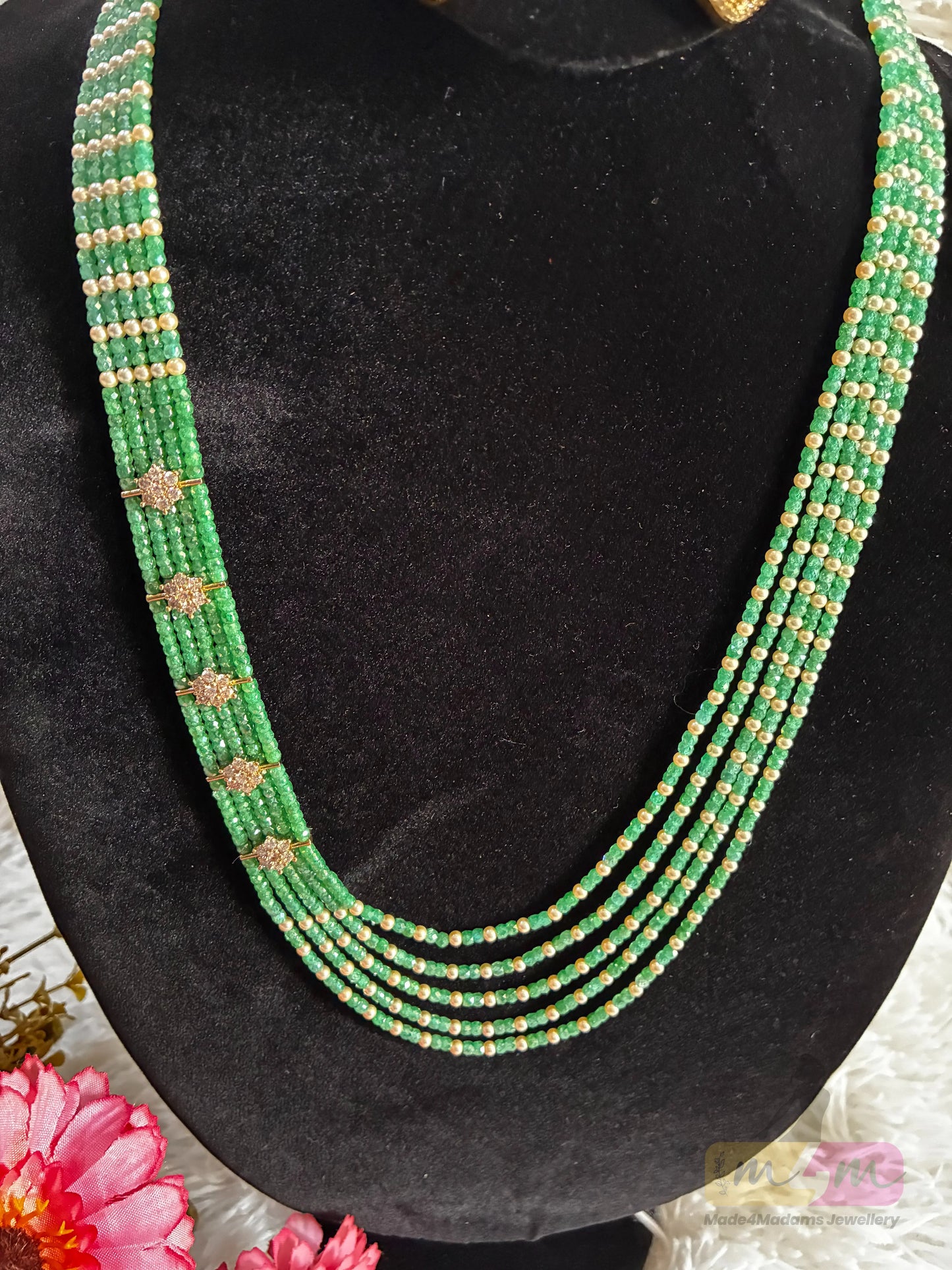 Swarovski & CZ Beaded 5 Layered Haram Necklace with Earrings Made4madams