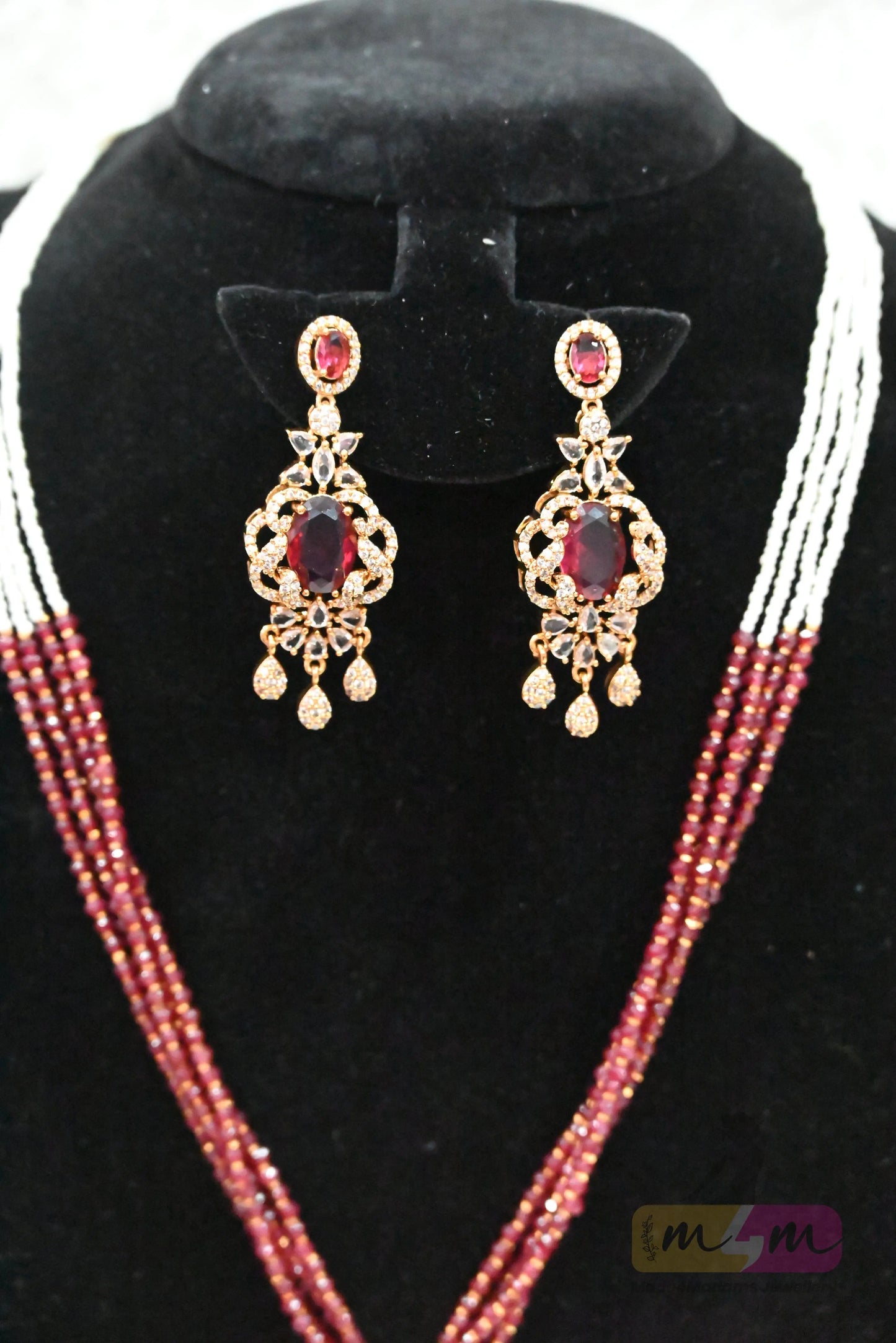 Elegant Beaded pendant Necklace Set with Earrings Made4Madams