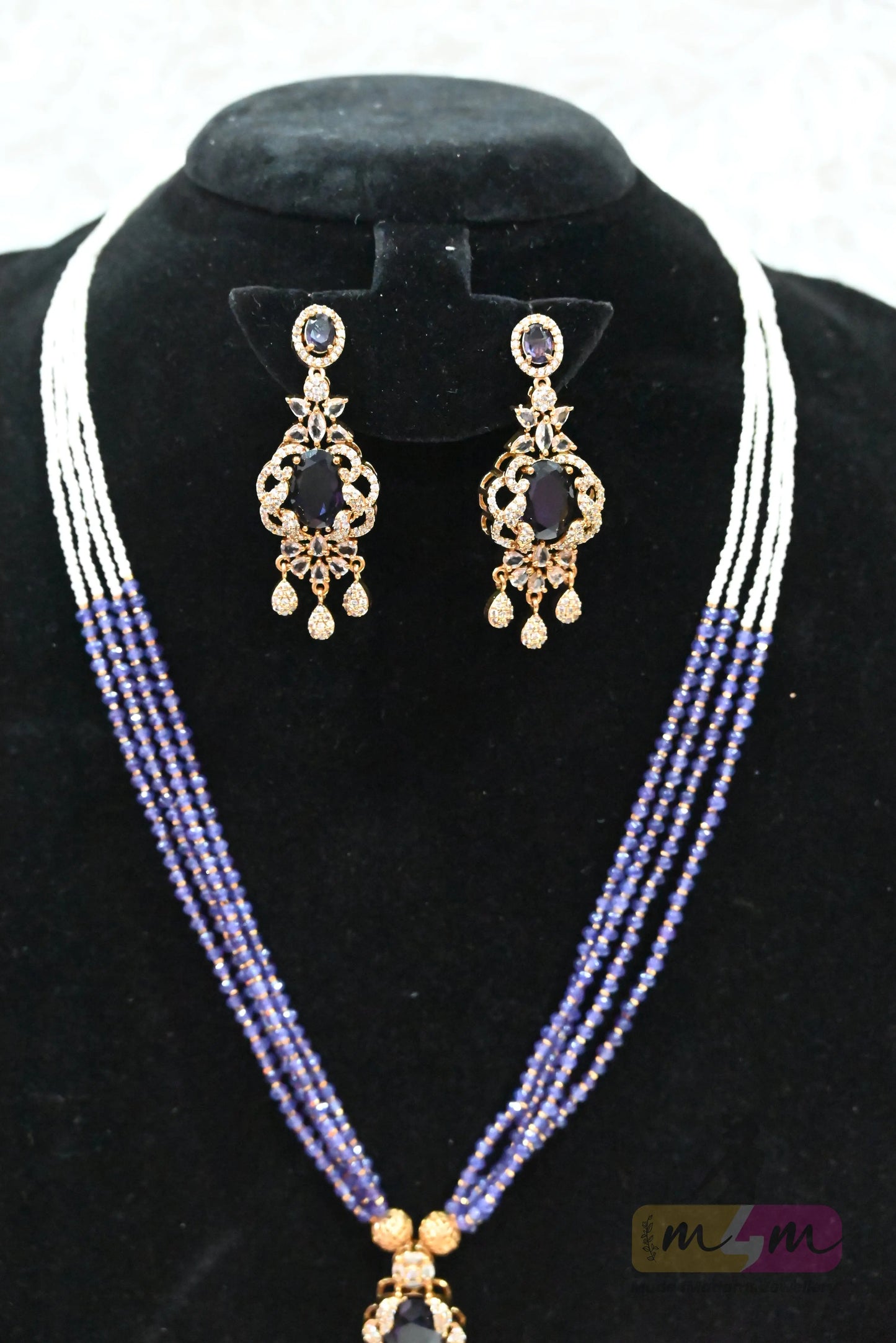 Elegant Beaded pendant Necklace Set with Earrings Made4Madams