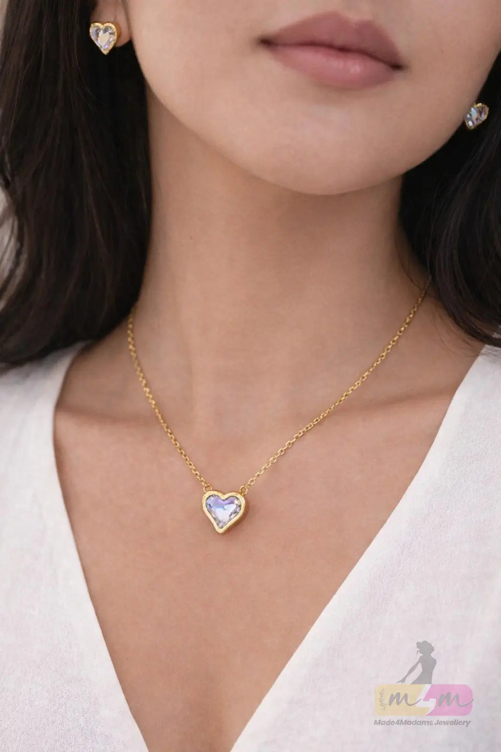 Heart shaped 18K Gold Plated Vintage Style Chain with Earrings Made4Madams
