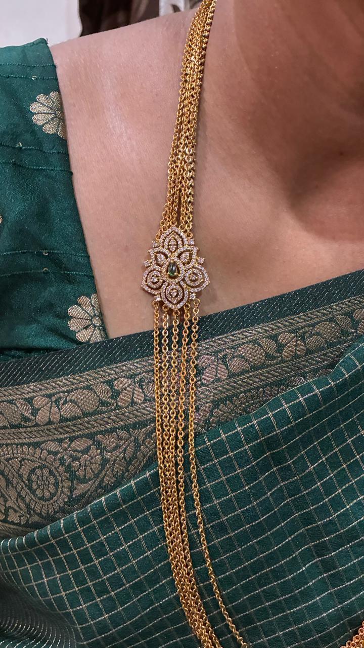 Necklace - 5 Lines Chandraharam - Green