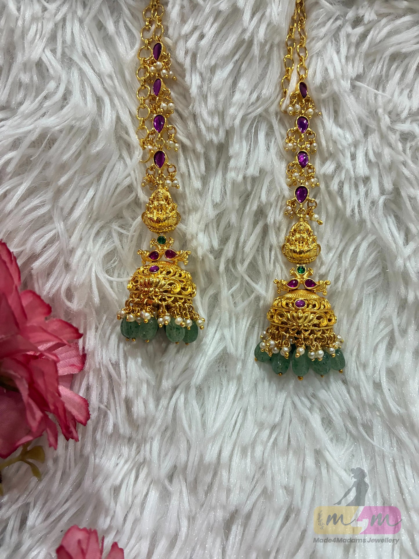 Micro Gold Plated God Motif Jhumka with Attached Jadau Chain Made4Madams