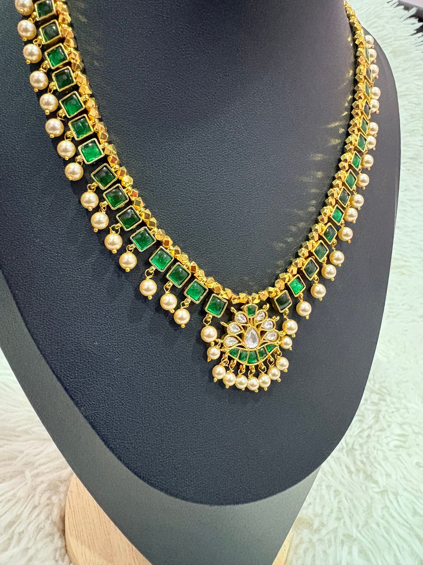 Green - Telangana Traditional Gundla Haram - Handmade and Micro Gold Plated Made4Madams