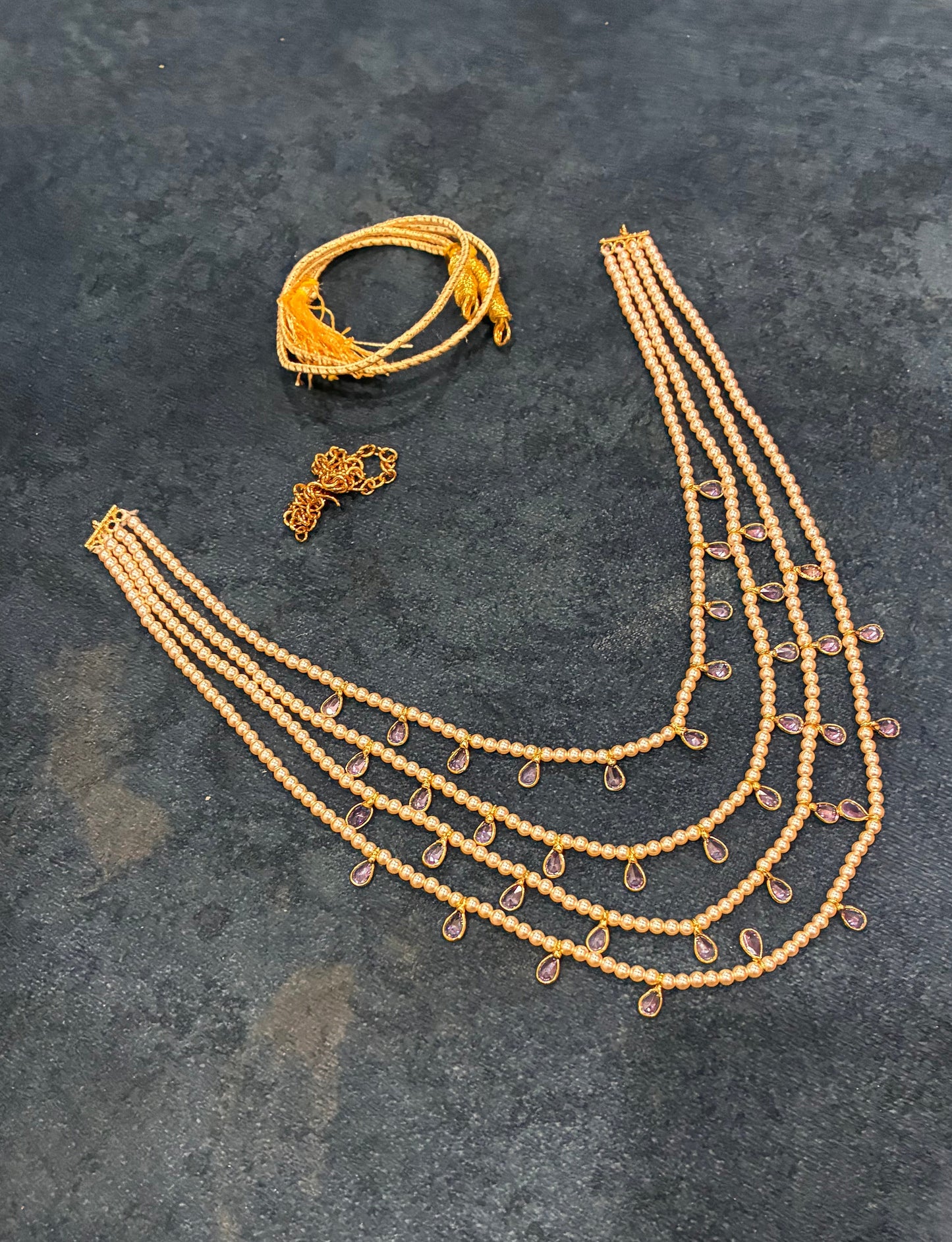 Beautiful 4 Layered Stoned Drop Swarovski Pearls Set - Customised Colors Made4Madams