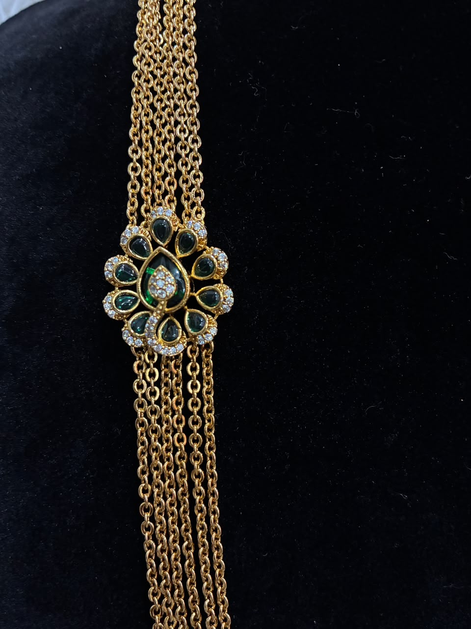 Necklace - 6 Lines Chandhraharam Green and Pink Varients