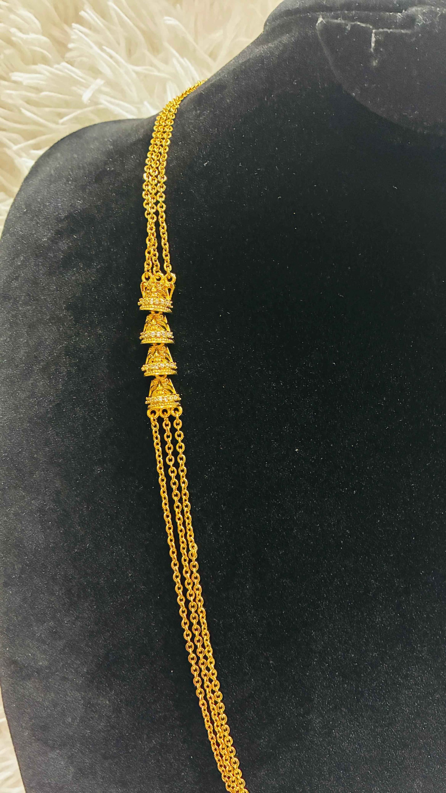 Long Haram - 3 Lines Chandraharam with Stoned side Pendant