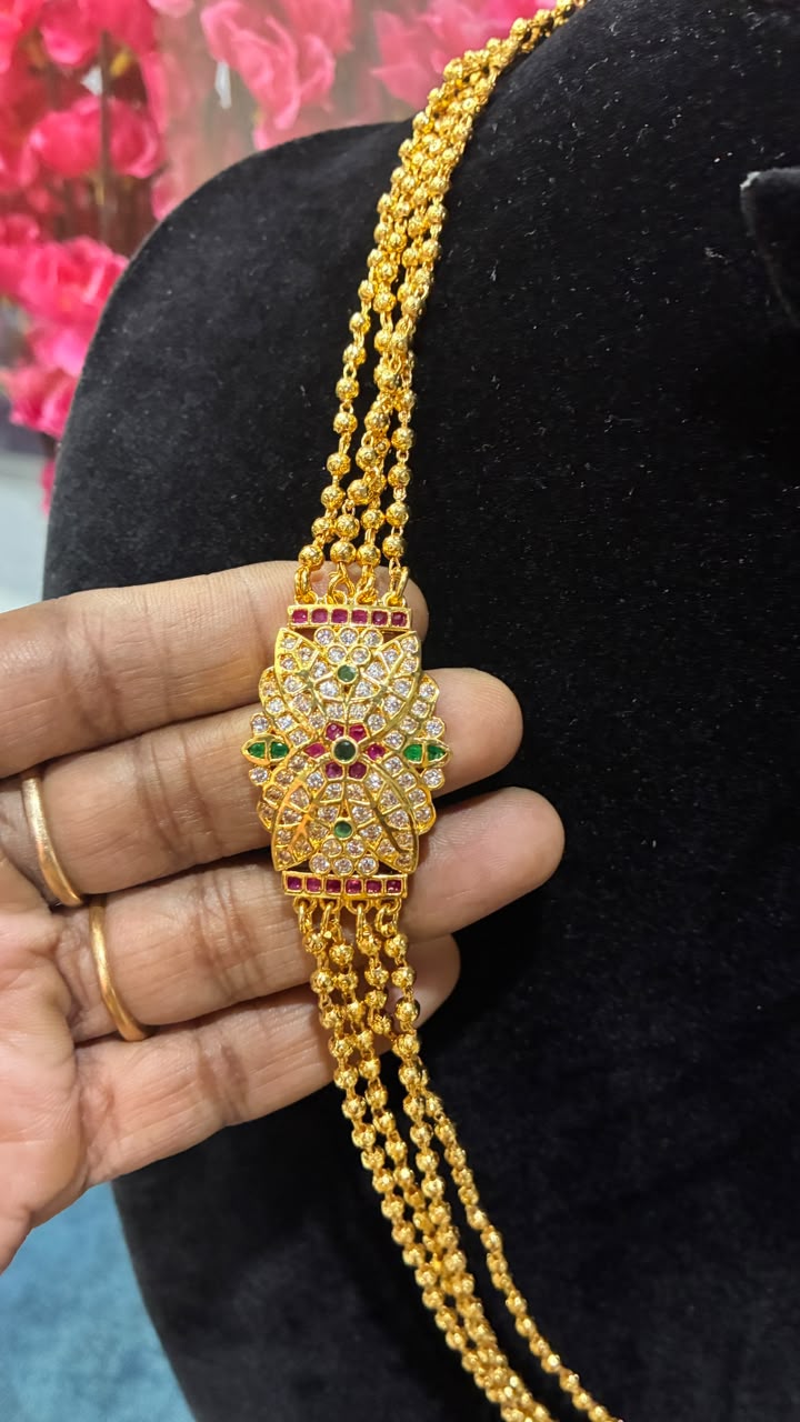 Micro Gold Plated 4 Layered Long Haram/Miryala Haram/Chandraharam