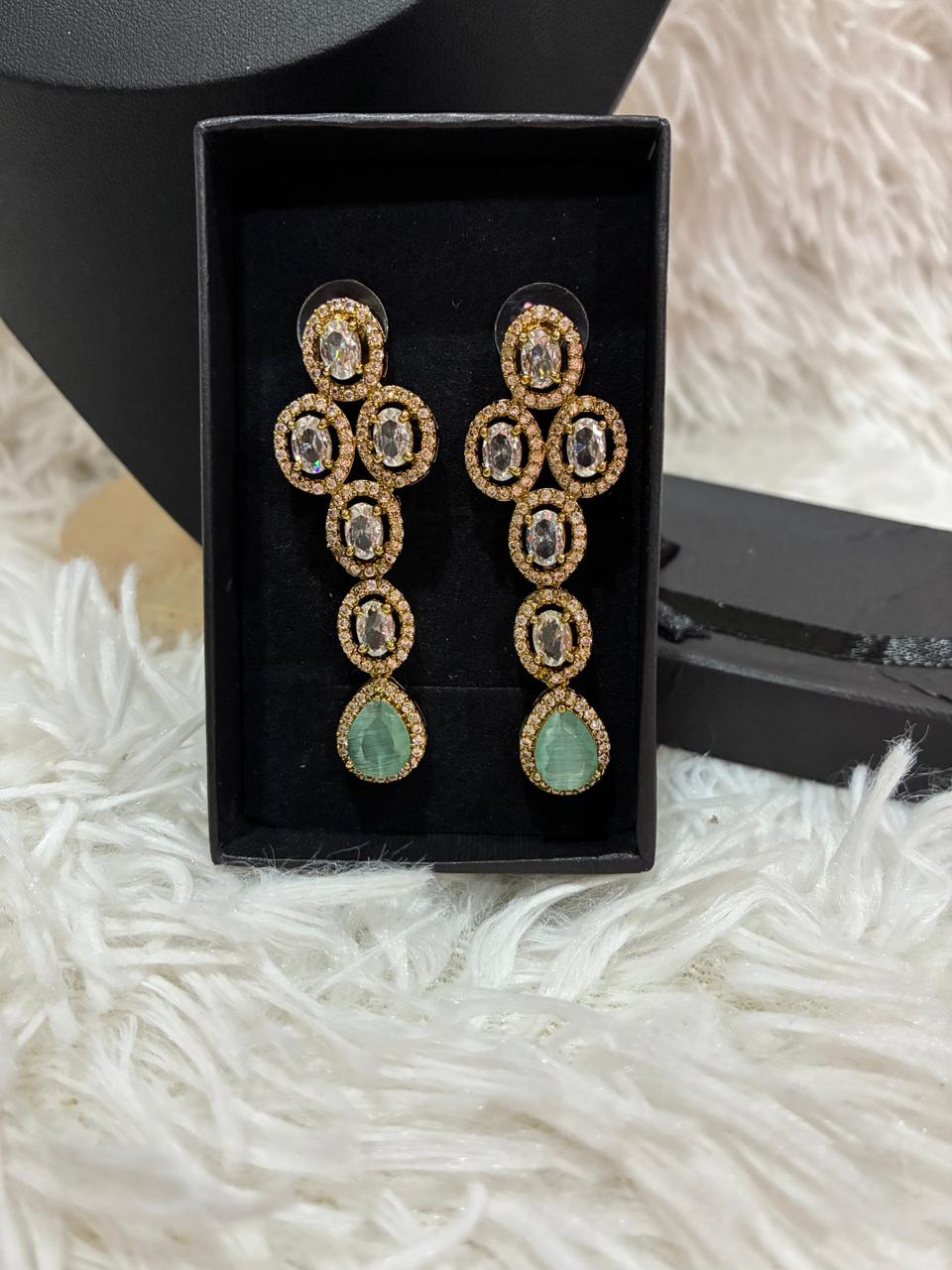 Potta Stone Necklace set with Teardrop Earrings - Sea Green