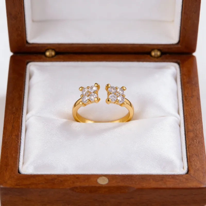 Open Flowers Ring For Women In Copper With 18K Real Gold Plated