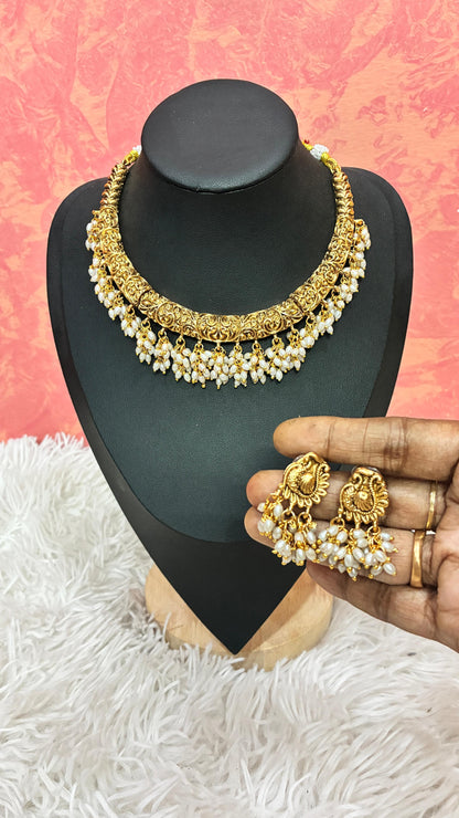 Antique gold-plated Hasli rice pearl necklace