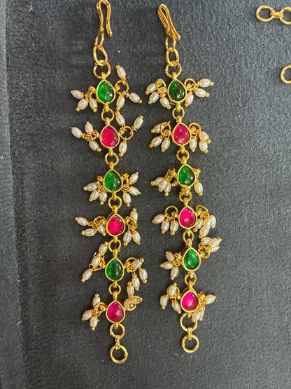 Handmade Matilu with Jadau Kundan Drops-Pink & Green