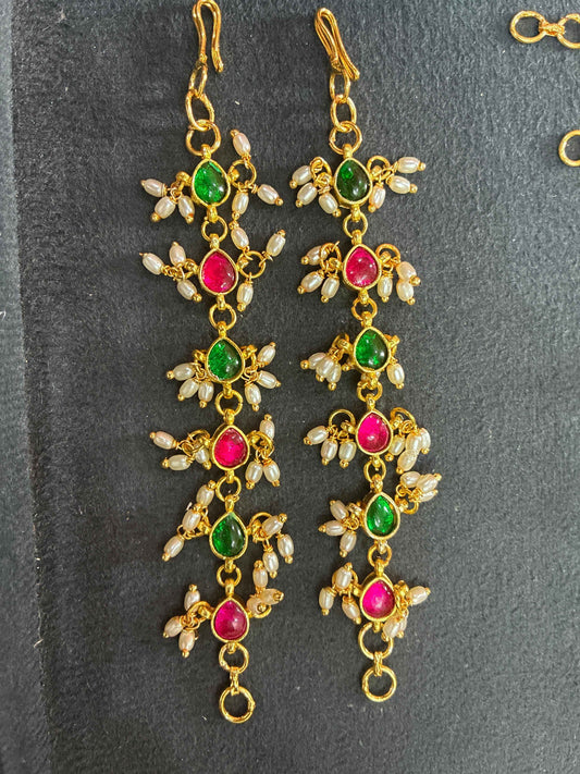 Handmade Matilu with Jadau Kundan Drops-Pink & Green