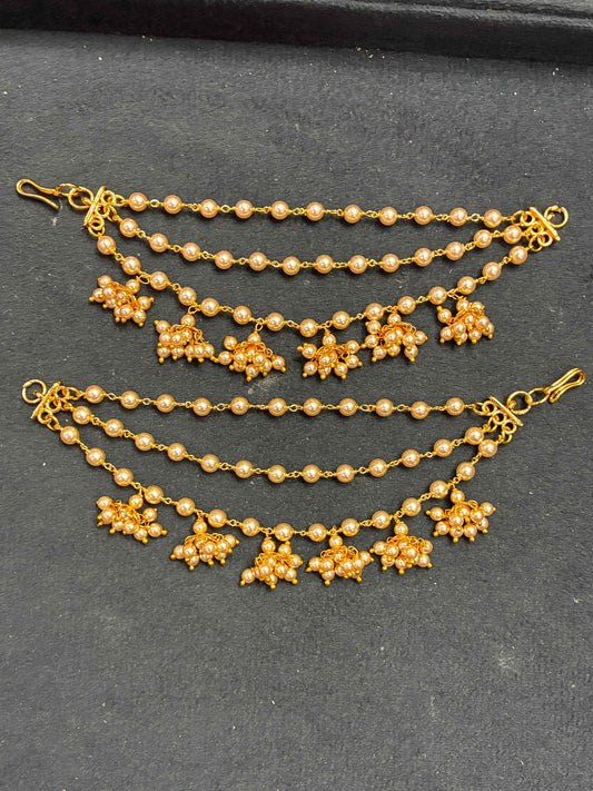 Handmade 3 Lines Champaswaralu with  First Quality Swarovski Pearls