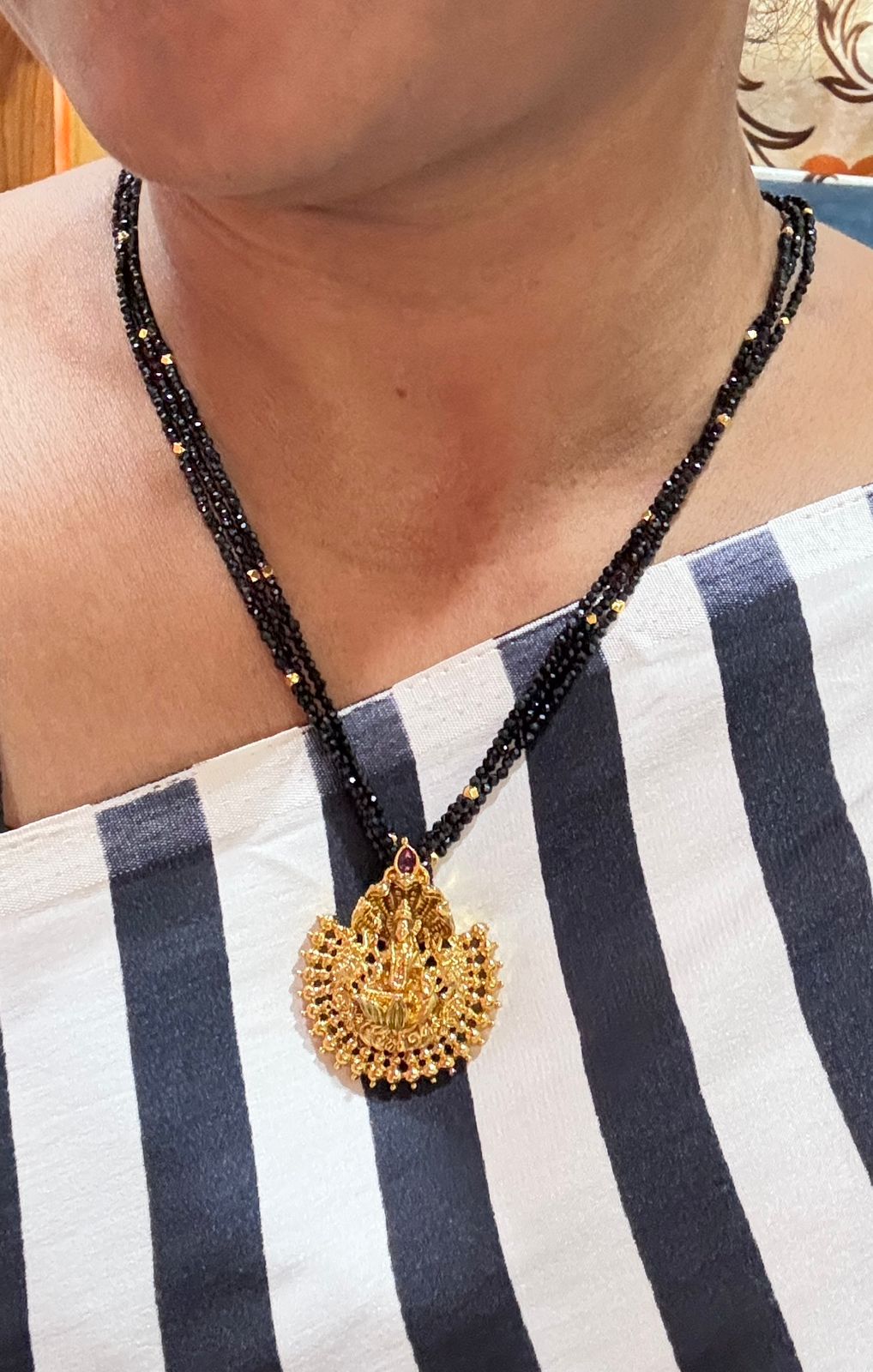 3 in One Combo Set- Nanu & Crystal Black Beads with Lakshmi Motif Pendant with Earrings Made4Madams