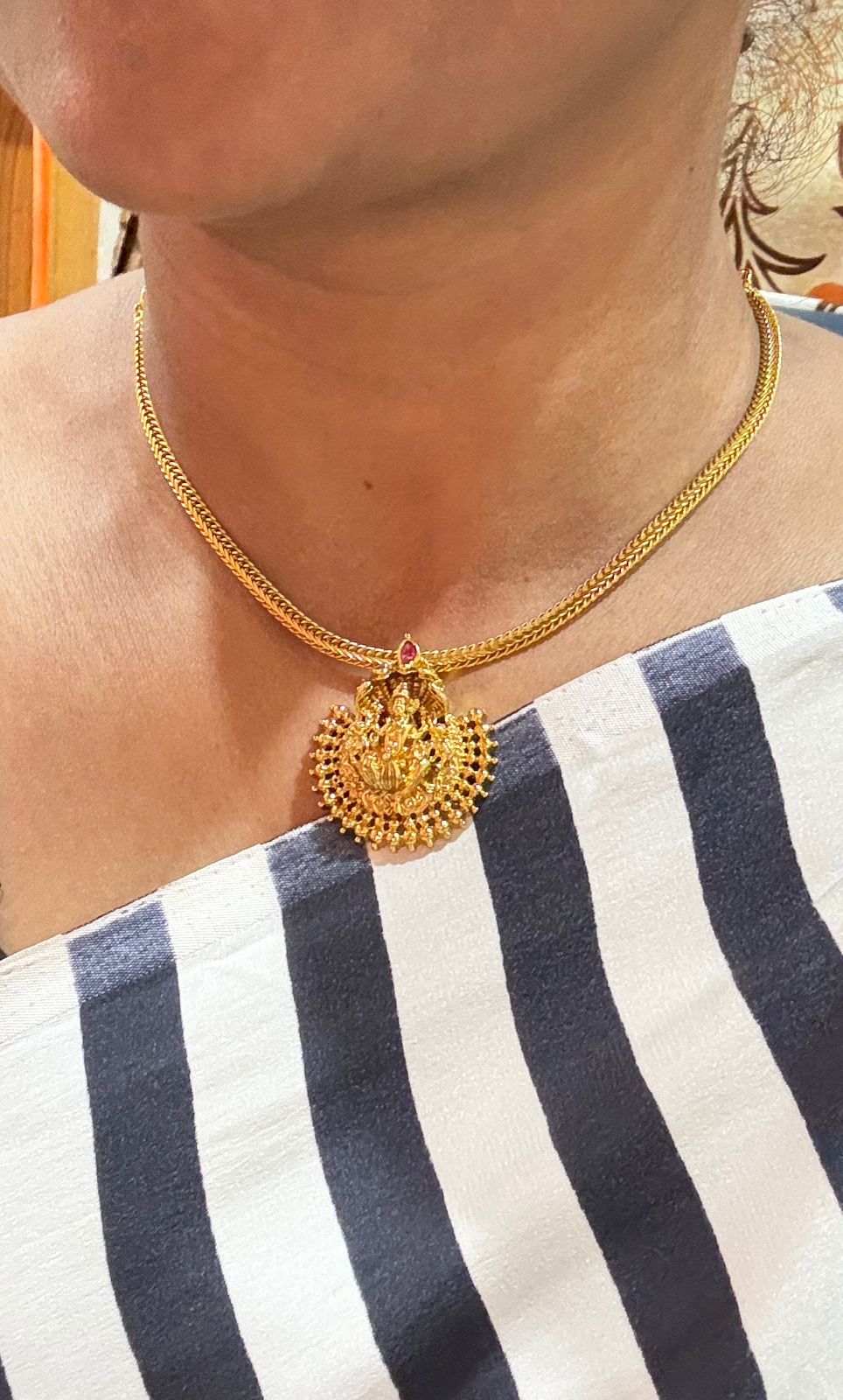 3 in One Combo Set- Nanu & Crystal Black Beads with Lakshmi Motif Pendant with Earrings Made4Madams