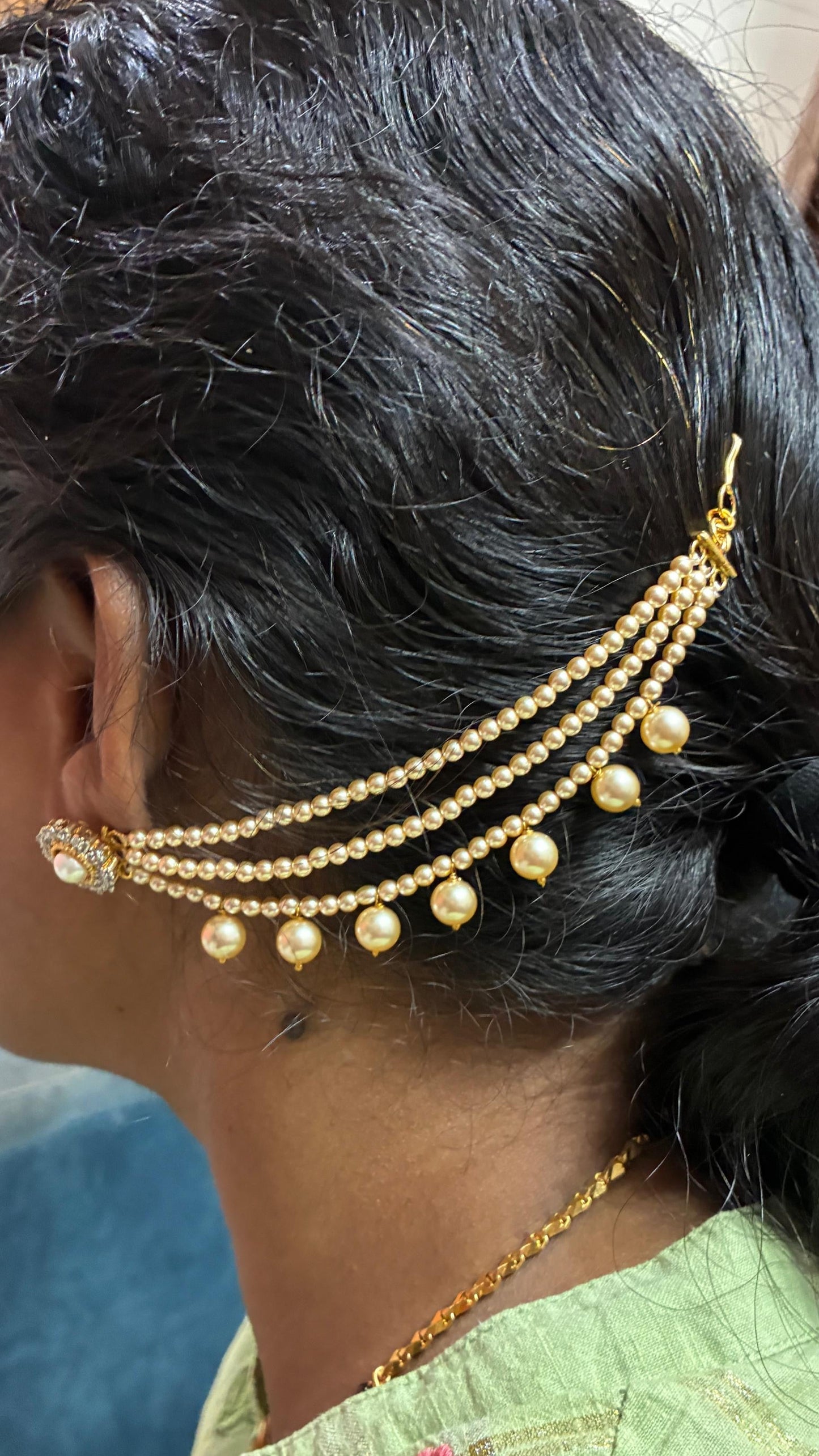 Handmade 3 Lines Champaswaralu with  First Quality Swarovski Pearls