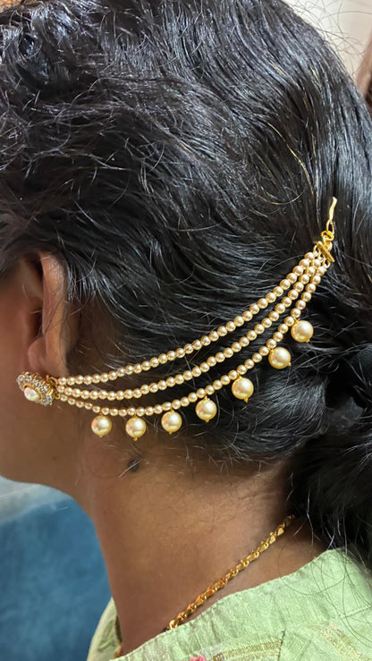 Handmade 3 Lines Champaswaralu with  First Quality Swarovski Pearls