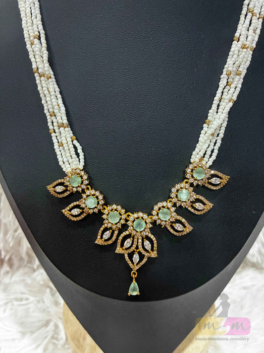 5 Layered sugar beads necklace with gold plated pendant