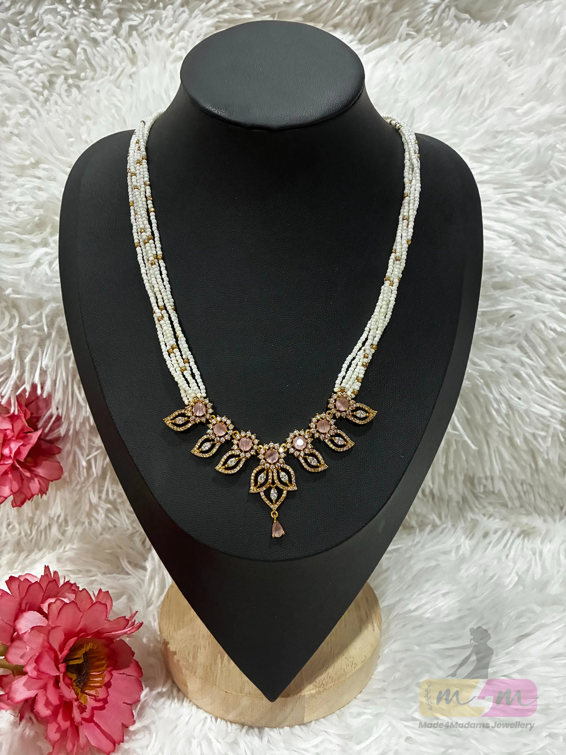5 Layered sugar beads necklace with gold plated pendant Made4madams