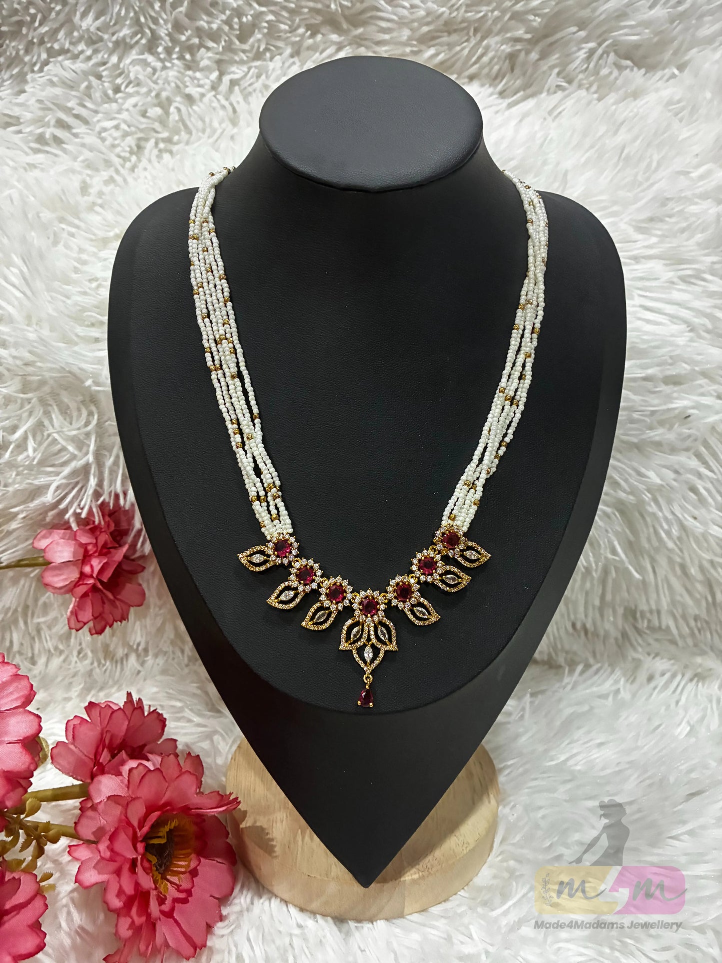 5 Layered sugar beads necklace with gold plated pendant Made4madams