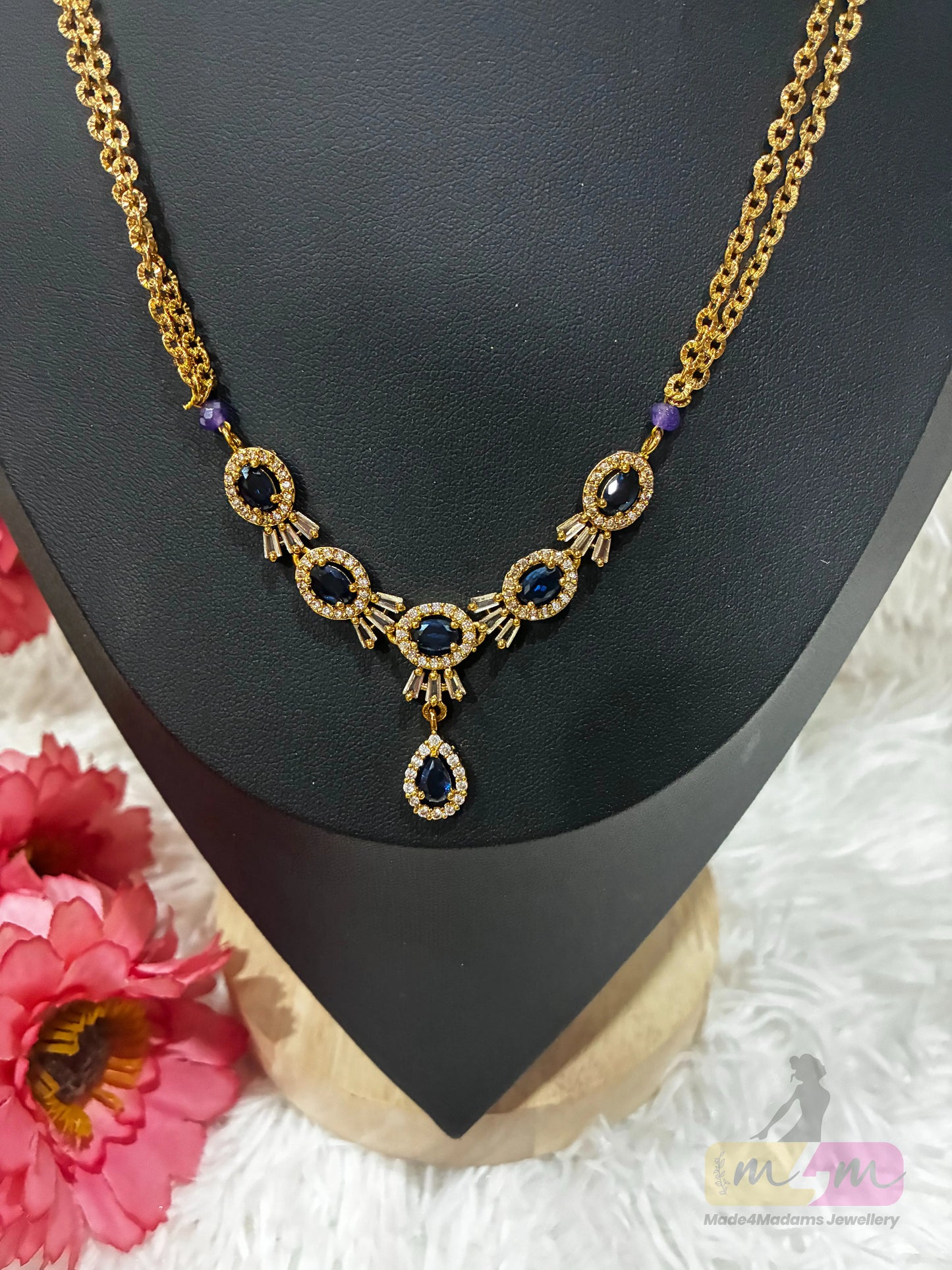 Premium micro gold plated chain necklace with stone pendant chain Made4madams