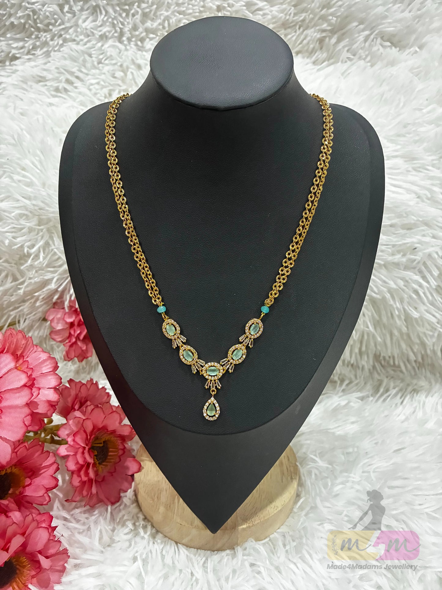 Premium micro gold plated chain necklace with stone pendant chain Made4madams