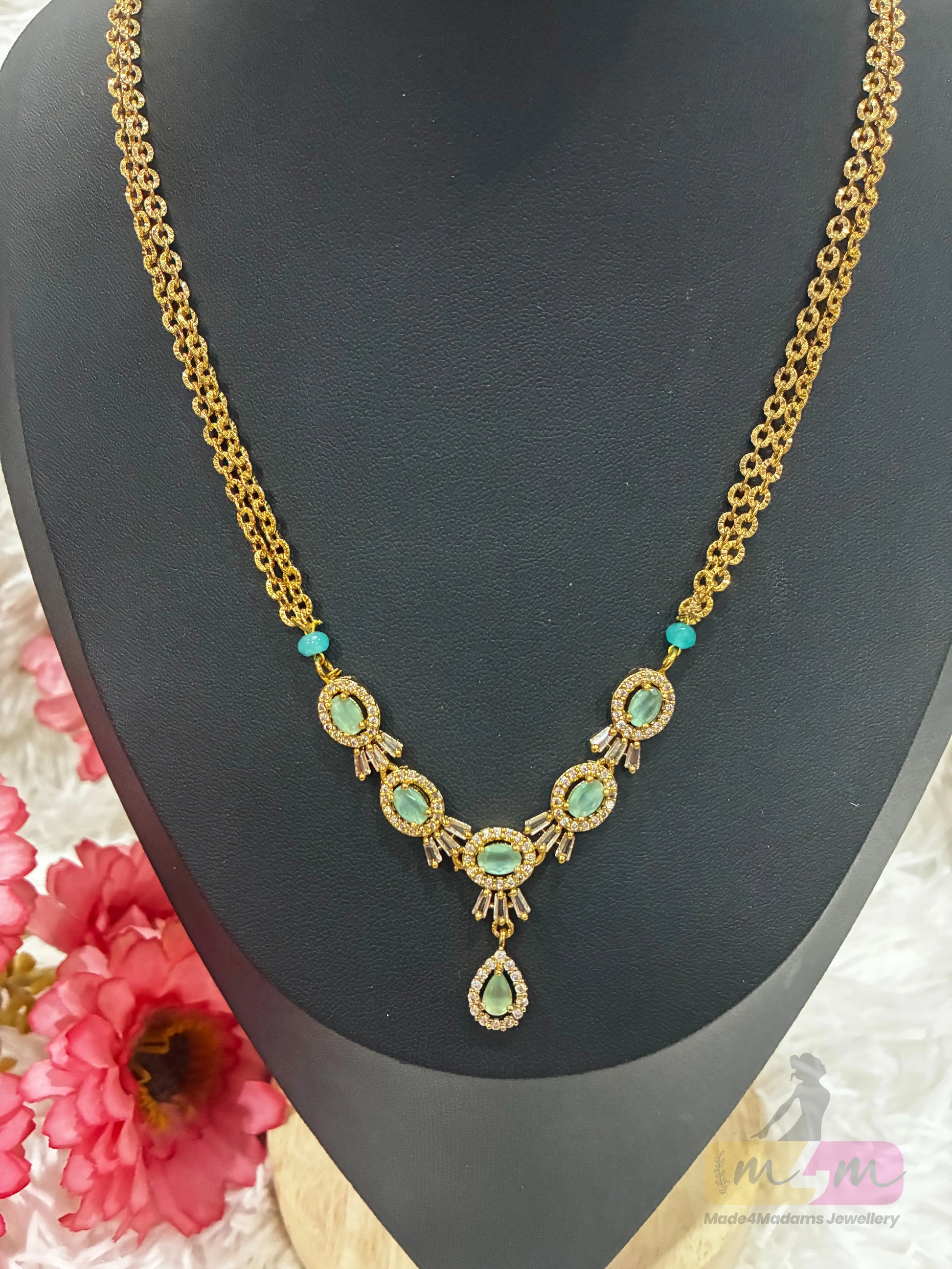 Premium micro gold plated chain necklace with stone pendant chain Made4madams