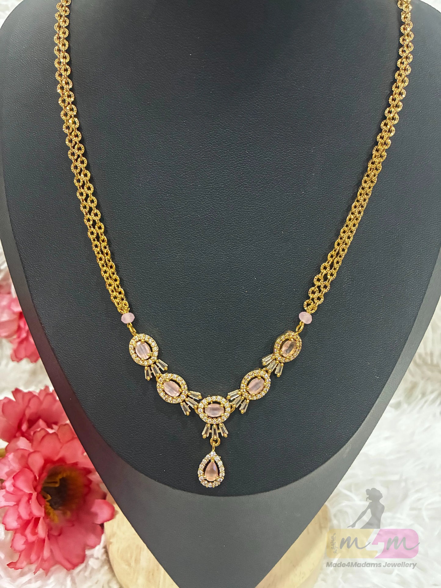 Premium micro gold plated chain necklace with stone pendant chain Made4madams