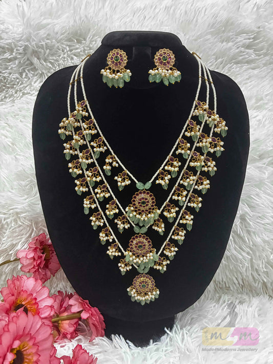 Beautiful layered Jadau Kundan bridal necklace set