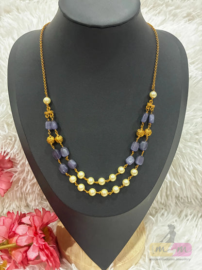 Elegant 2 layered Beaded Chain Necklace Made4madams