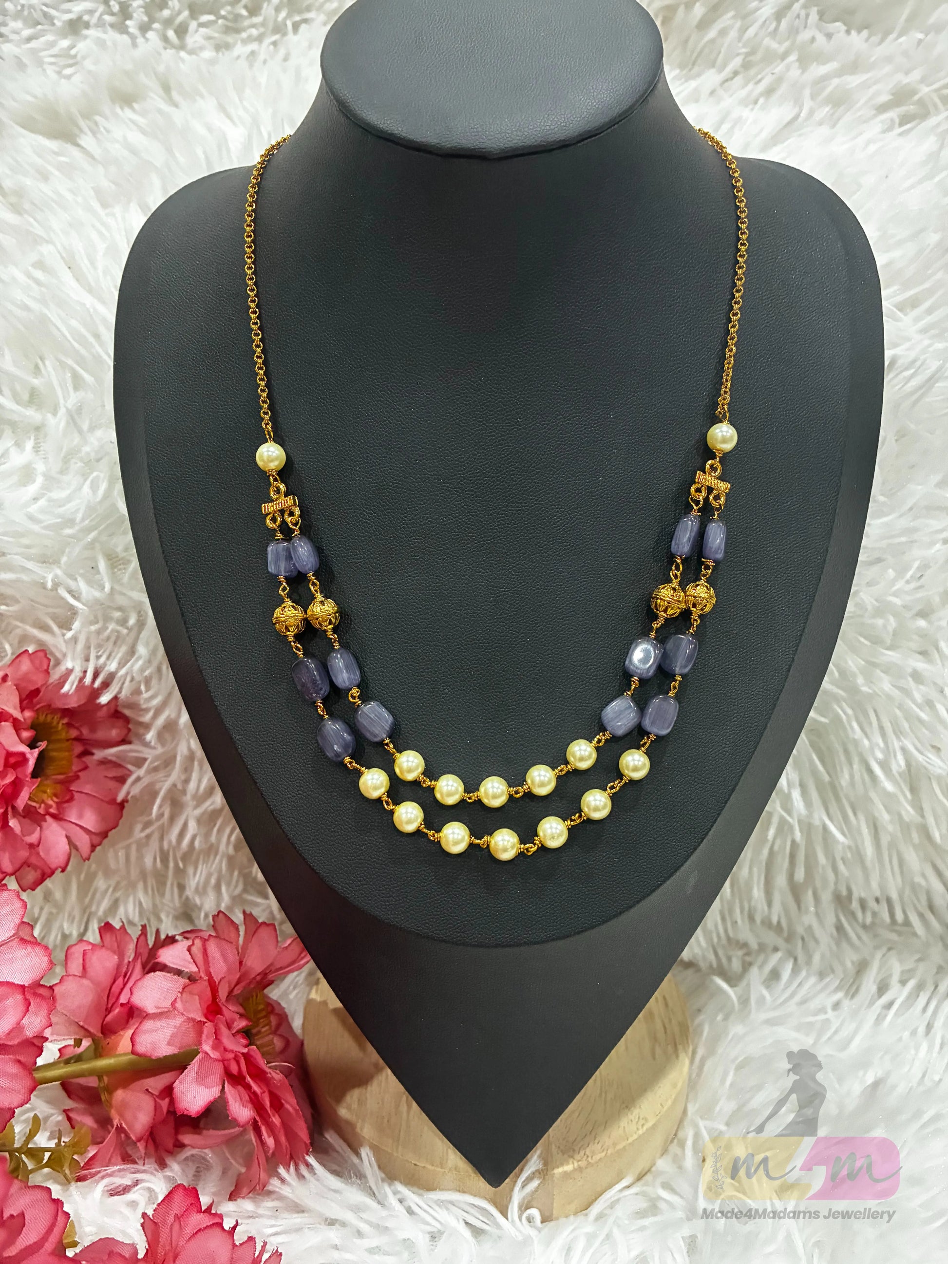 Elegant 2 layered Beaded Chain Necklace Made4madams