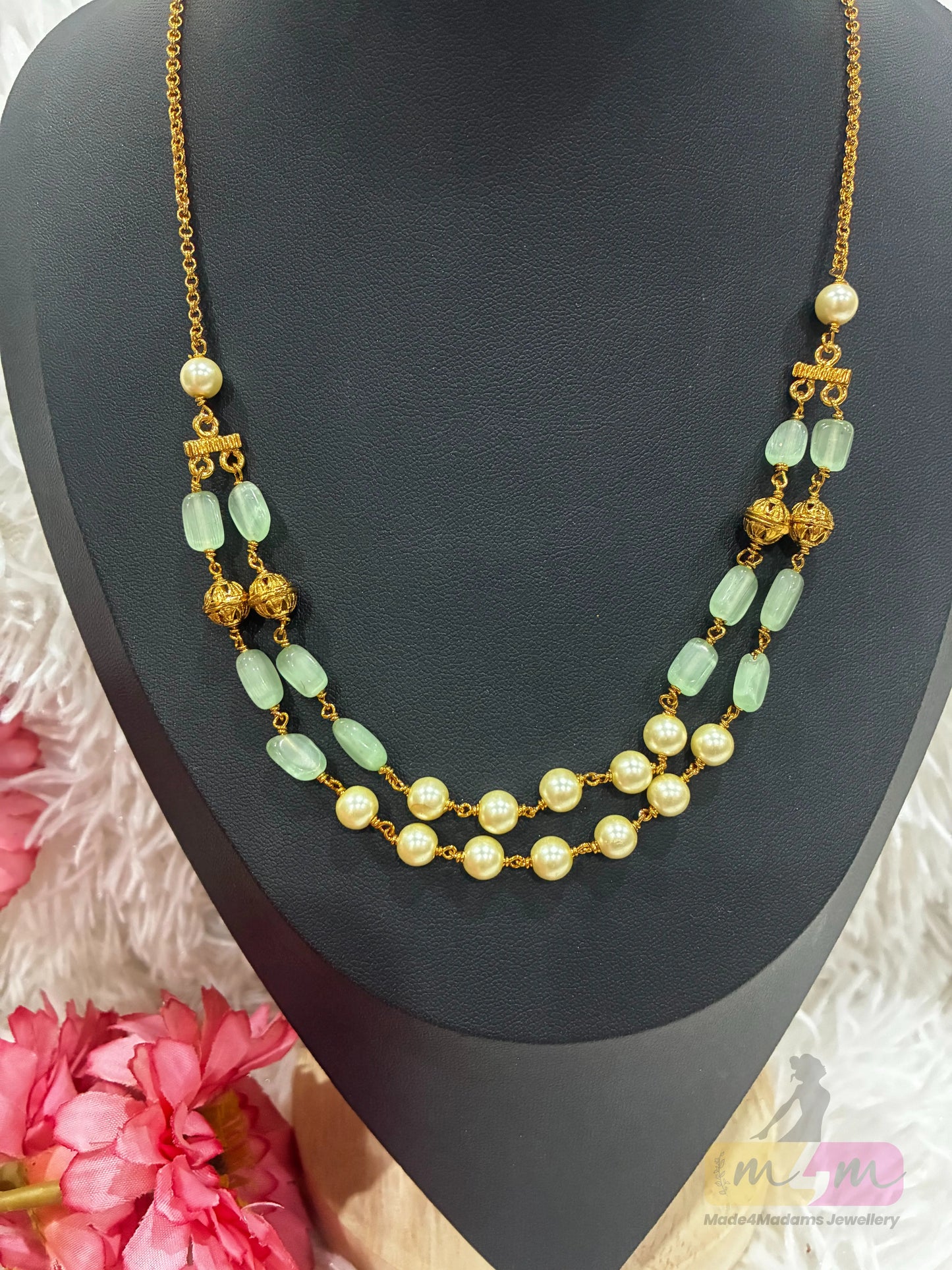 Elegant 2 layered Beaded Chain Necklace Made4madams