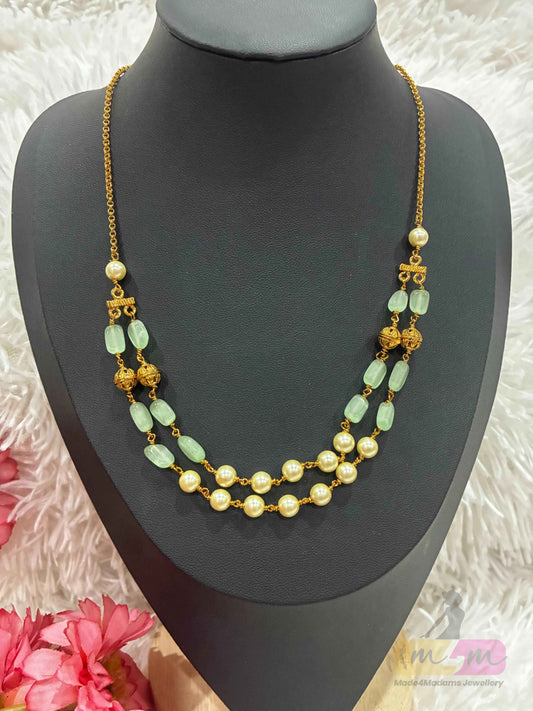Elegant 2 layered Beaded Chain Necklace