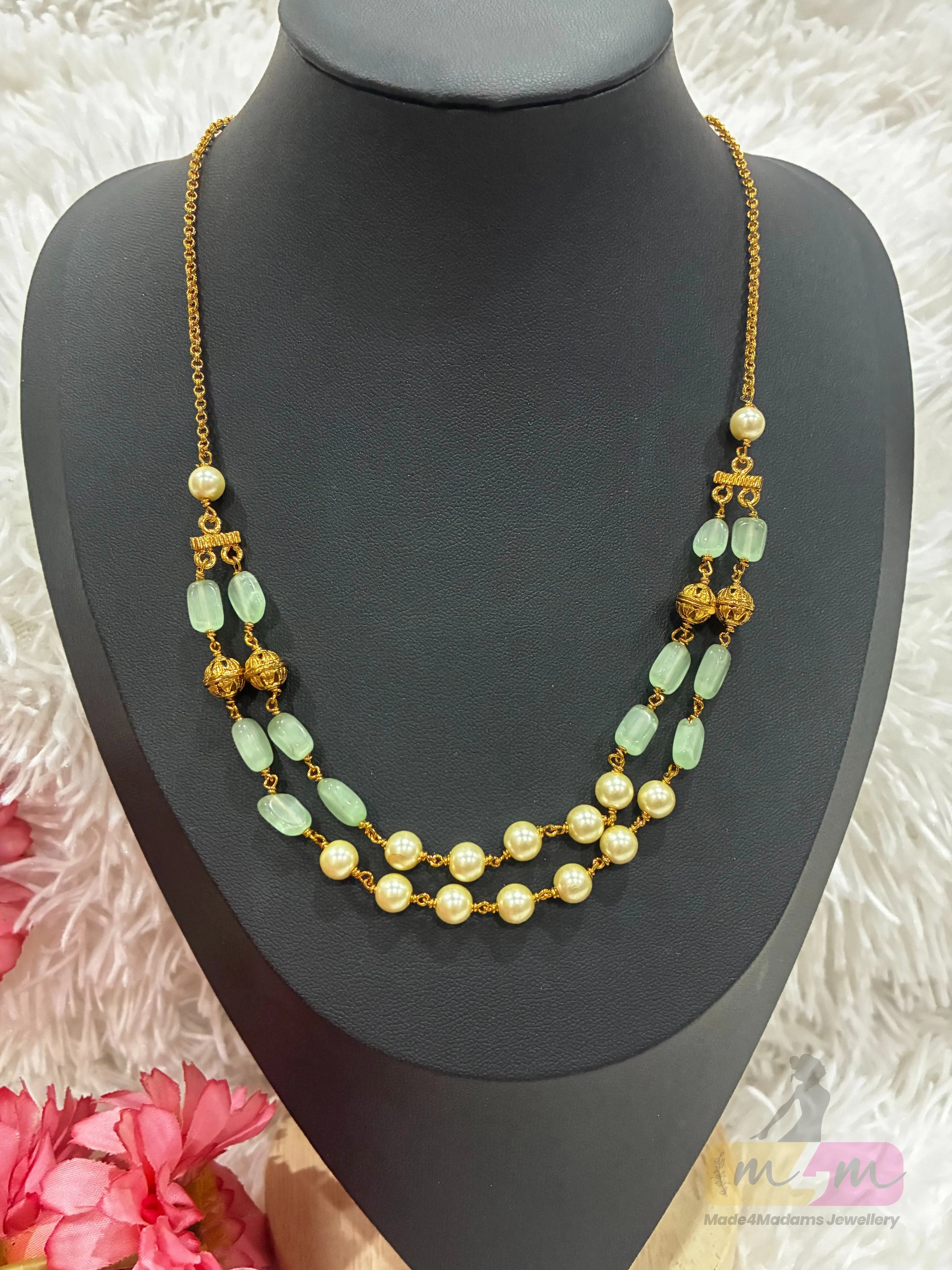 Elegant 2 layered Beaded Chain Necklace Made4madams
