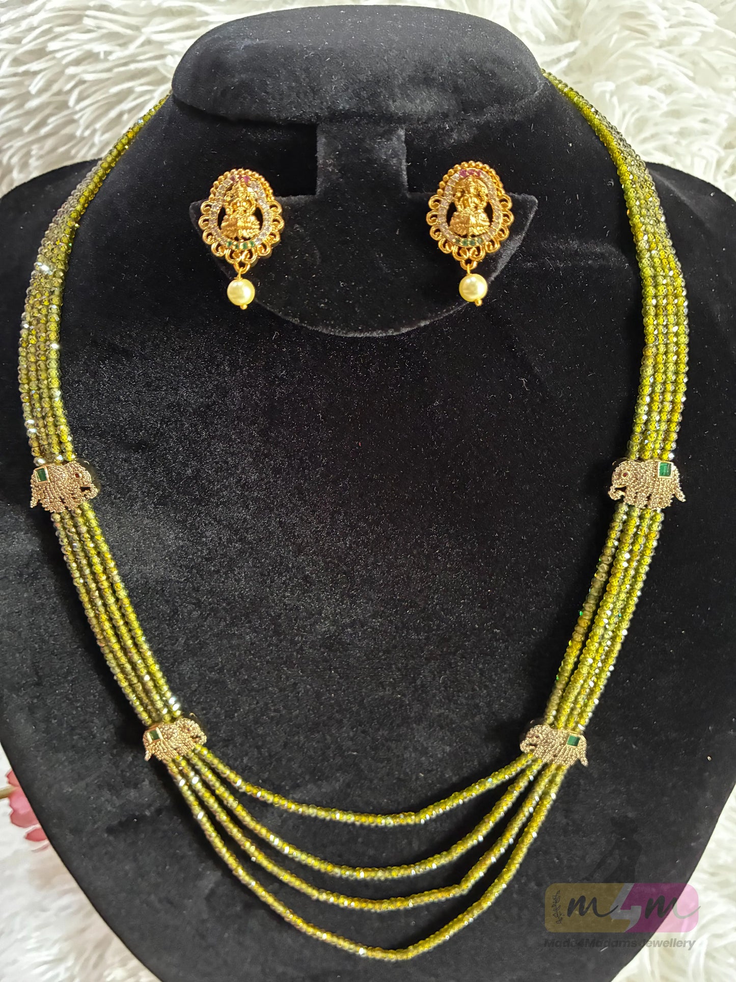 Purple CZ Beaded 4 Layered Haram Necklace with Earrings Made4madams
