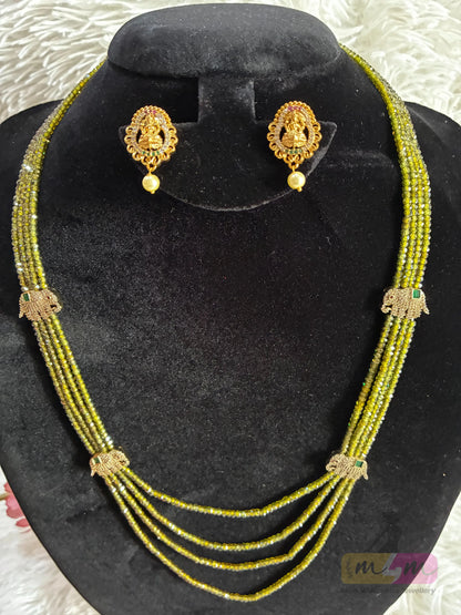Purple CZ Beaded 4 Layered Haram Necklace with Earrings Made4madams