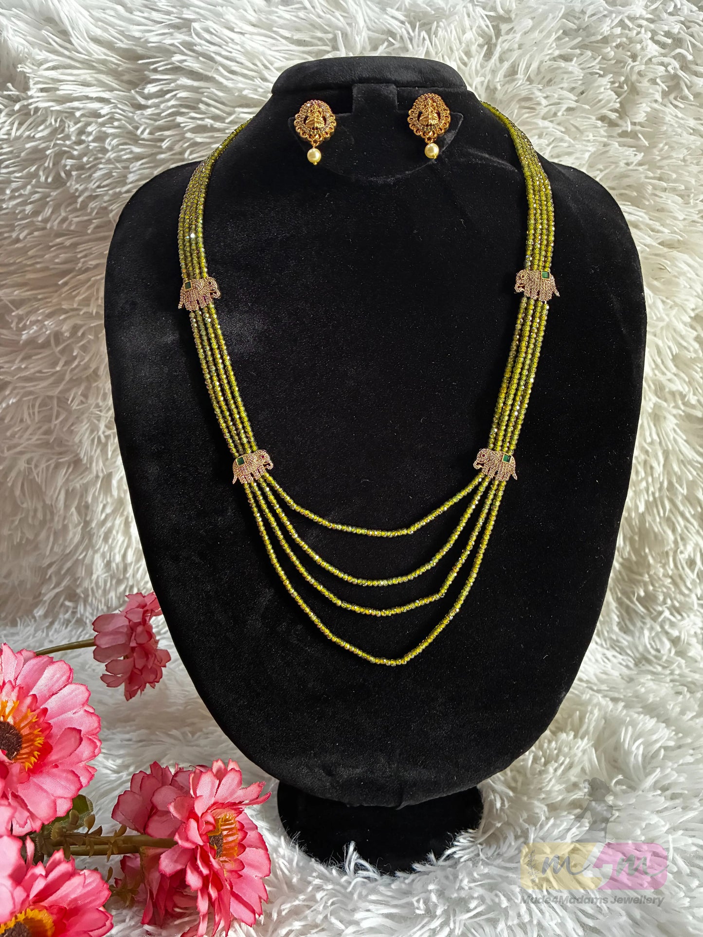 Purple CZ Beaded 4 Layered Haram Necklace with Earrings Made4madams