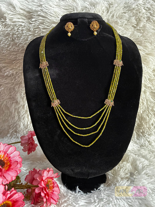 Purple CZ Beaded 4 Layered Haram Necklace with Earrings Made4madams