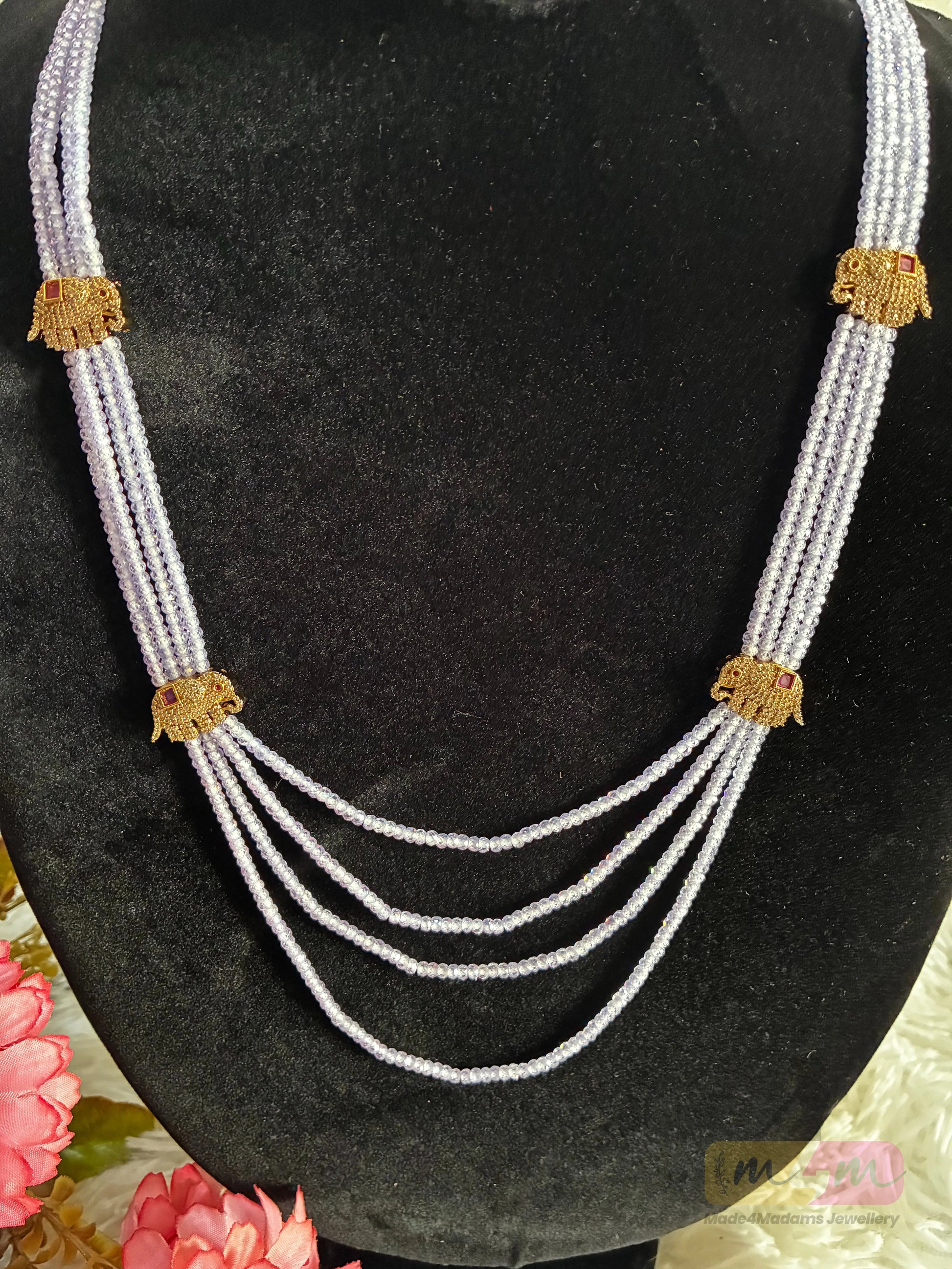 Purple CZ Beaded 4 Layered Haram Necklace with Earrings Made4madams