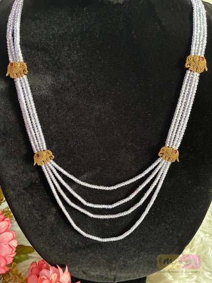 Purple CZ Beaded 4 Layered Haram Necklace with Earrings Made4madams