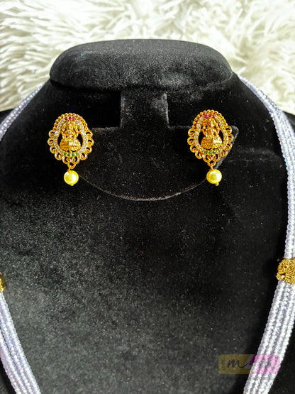 Purple CZ Beaded 4 Layered Haram Necklace with Earrings Made4madams