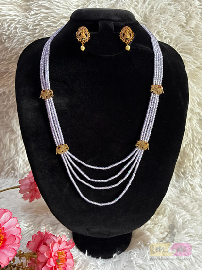 Purple CZ Beaded 4 Layered Haram Necklace with Earrings Made4madams