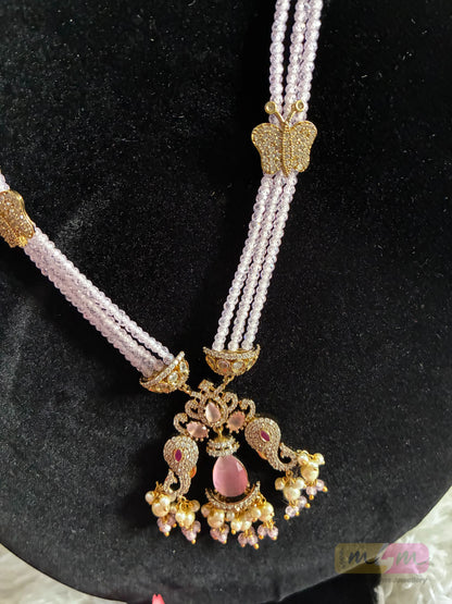 CZ Beaded 3 Layered Pendant Haram Necklace with Earrings Made4Madams