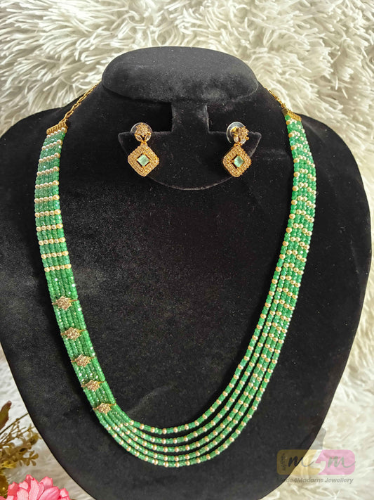 Swarovski & CZ Beaded 5 Layered Haram Necklace with Earrings