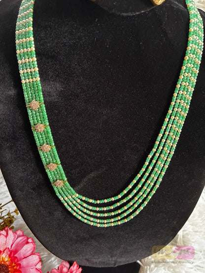Swarovski & CZ Beaded 5 Layered Haram Necklace with Earrings Made4madams